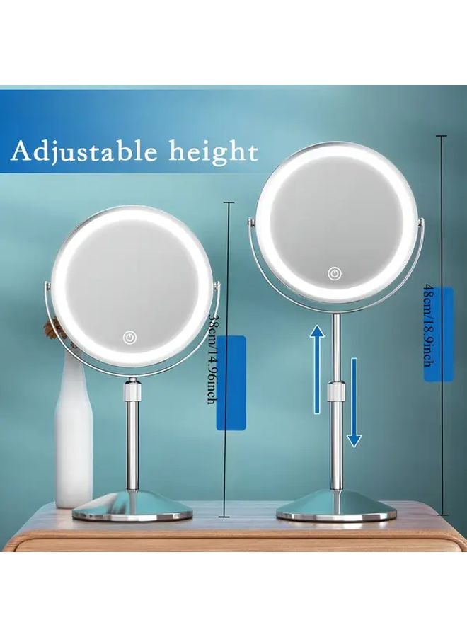 مرآة مكياج LED قابلة للتعتيم مع تكبير 1X و 10X و 3 إعدادات ألوان وتصميم دوار 360 درجة - Image 2